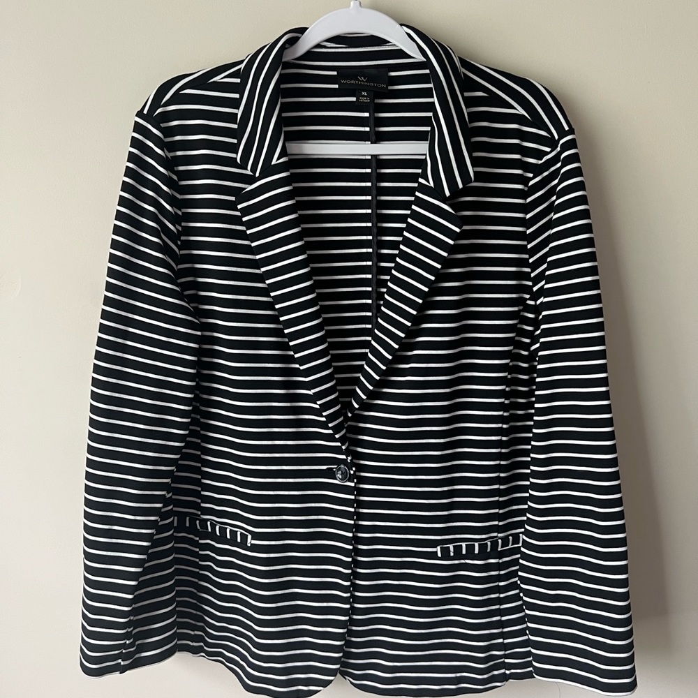 Worthington Black and White Striped Blazer